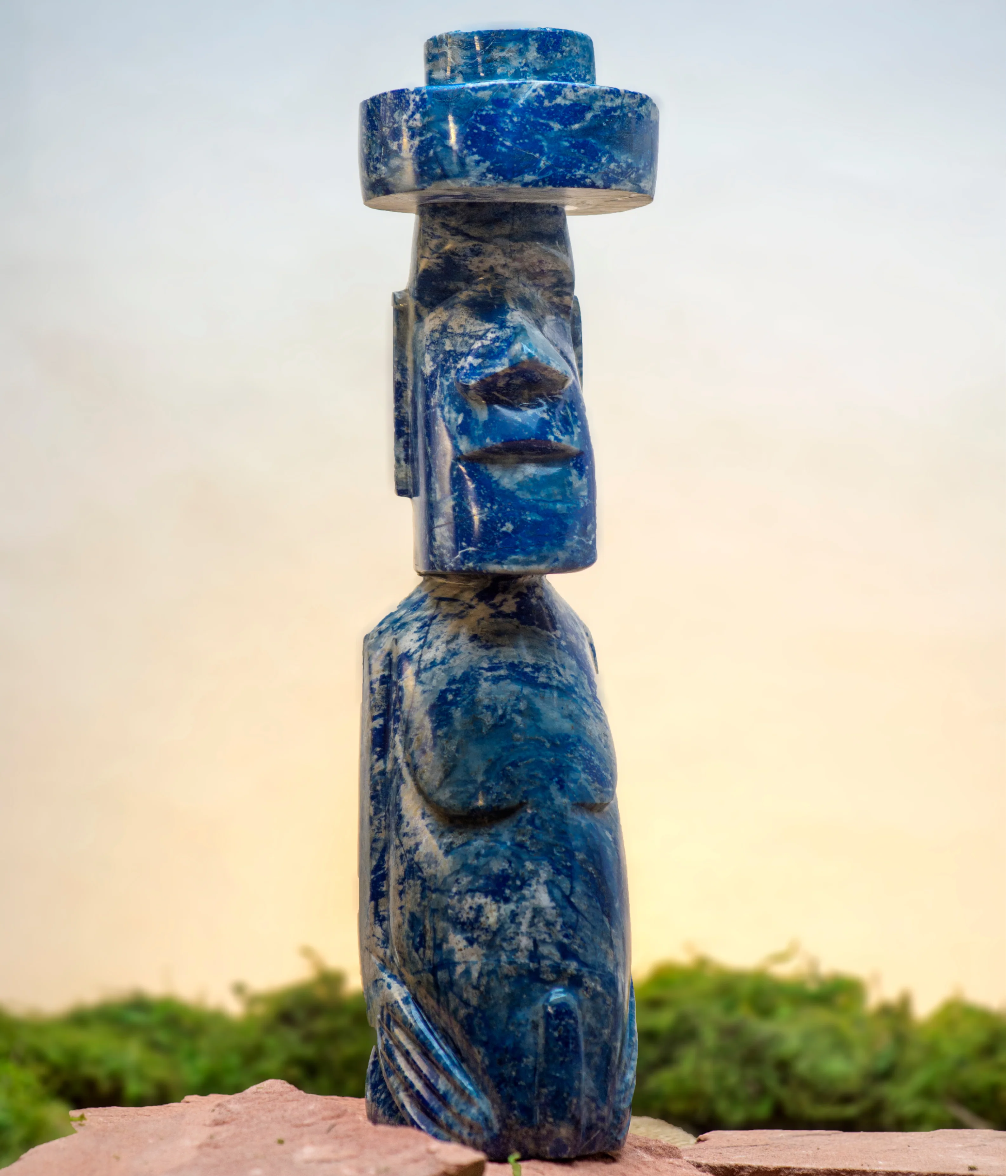 Lapis Lazuli Moai Giant #4 | Artisan Decor Sculpture - Image 4