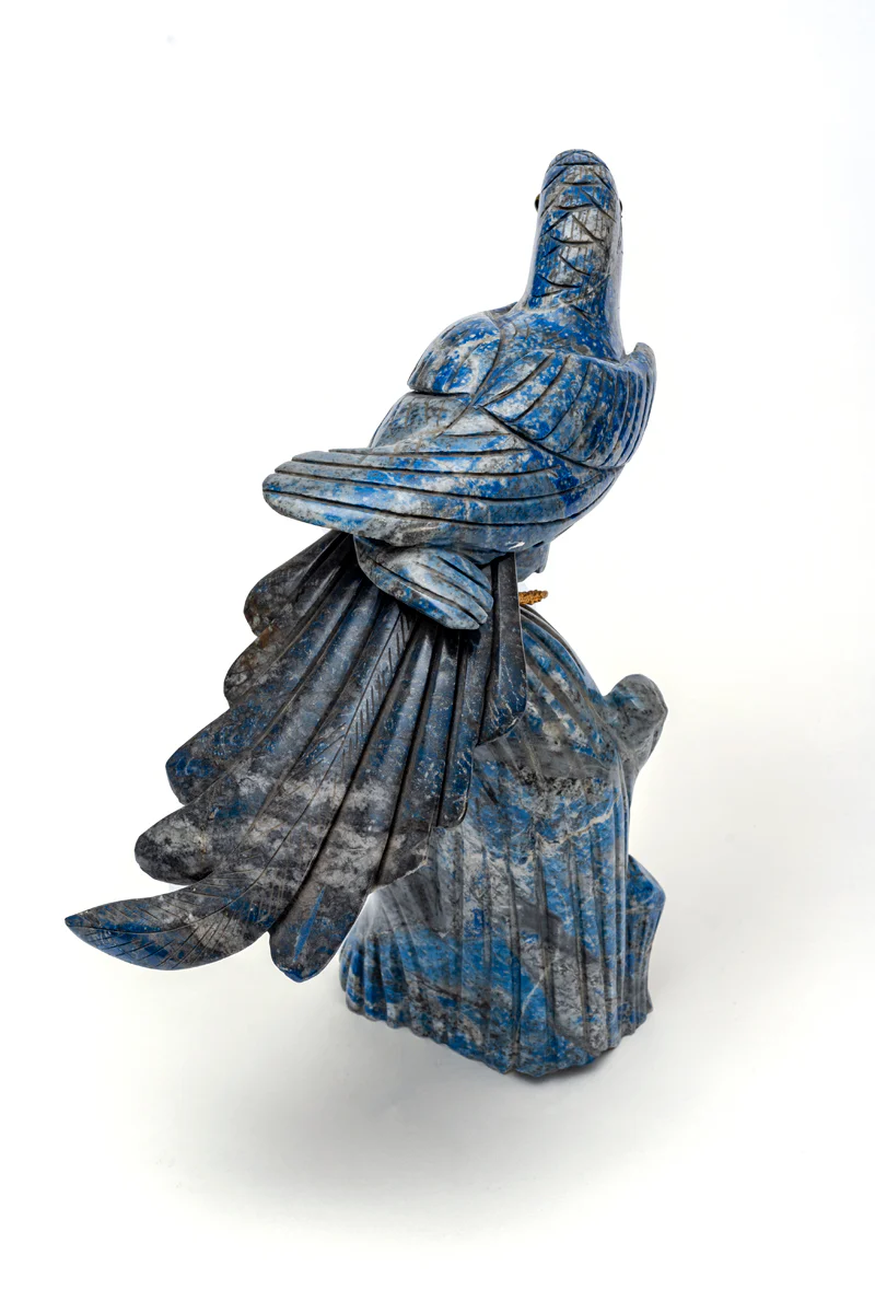 Lapis Lazuli Parrot Statue Blue Stand - Image 3