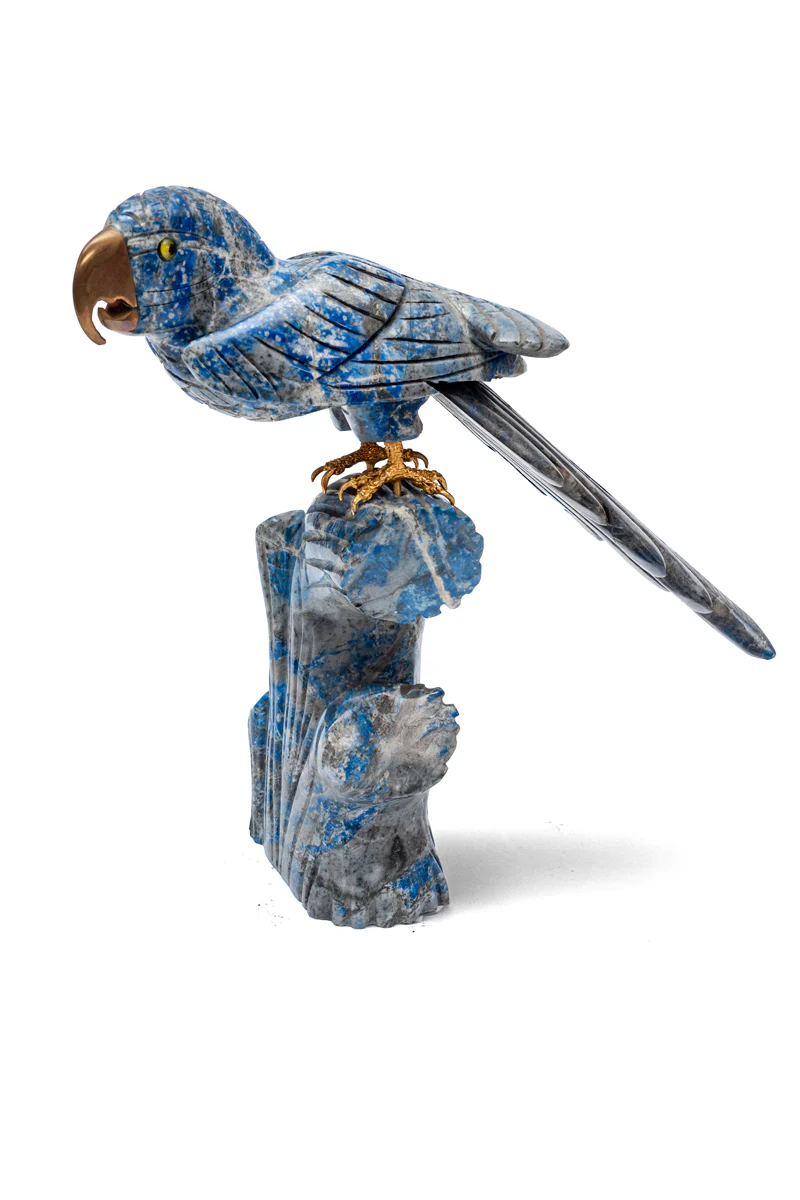 Lapis Lazuli Parrot Statue Blue Stand - Image 4